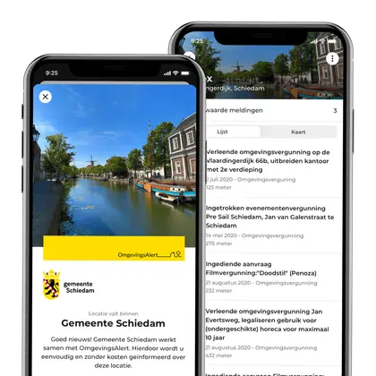 De OmgevingsAlert-app in de huisstijl van verschillende gemeenten