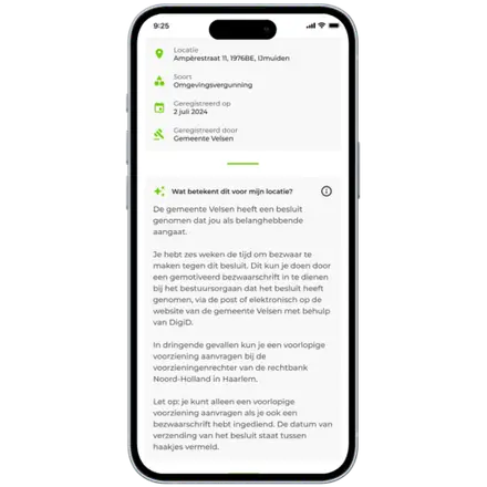 Schermafbeeldingen van de toegankelijkheidsfuncties in de OmgevingsAlert-app